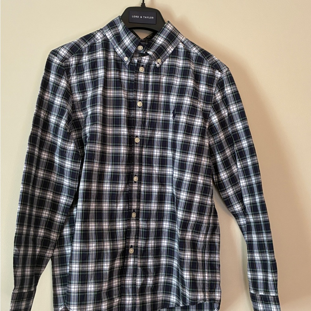 Ralph Lauren Navy and White Plaid Button-Down Shirt